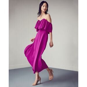 LELA ROSE Off-the-Shoulder Ruffle A-Line Silk Dress size 6 / small